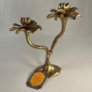 Double Flower Gold Metal Candleholder/Sculpture